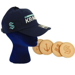 NHL Seattle Kraken Hockey Hat & Coaster Lot Fanatics Adjustable Blue Cotton NWT